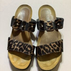 NAOT Ashley Brown Leopard Print Slides Sandals